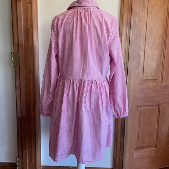 J. CREW Pink White Stripe Button Down Long Sleeve Shirt Mini Dress 8 - Picture 8 of 17
